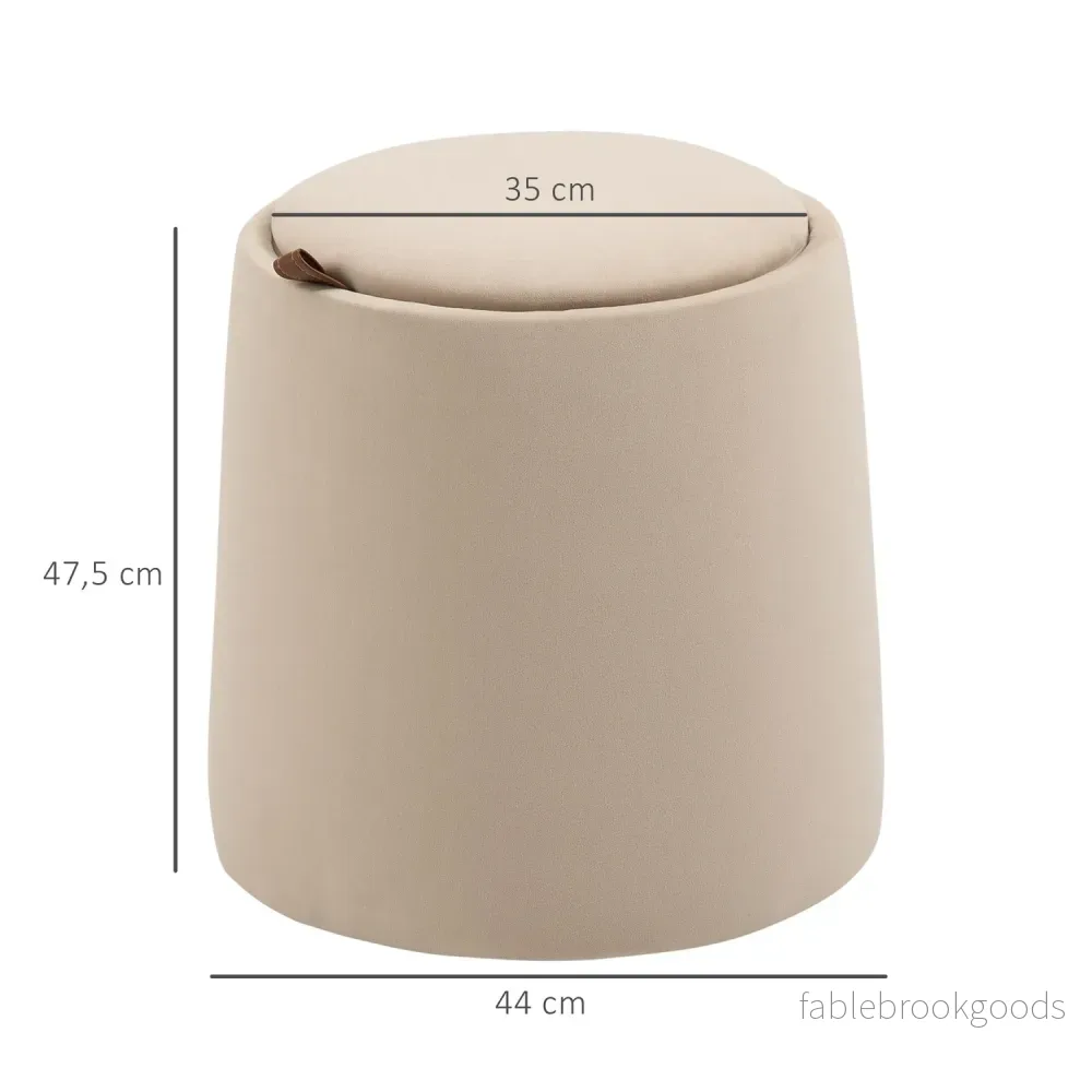 Beige sammetsförvaring ottomansk, rund pall med avtagbart lock - Bild 3