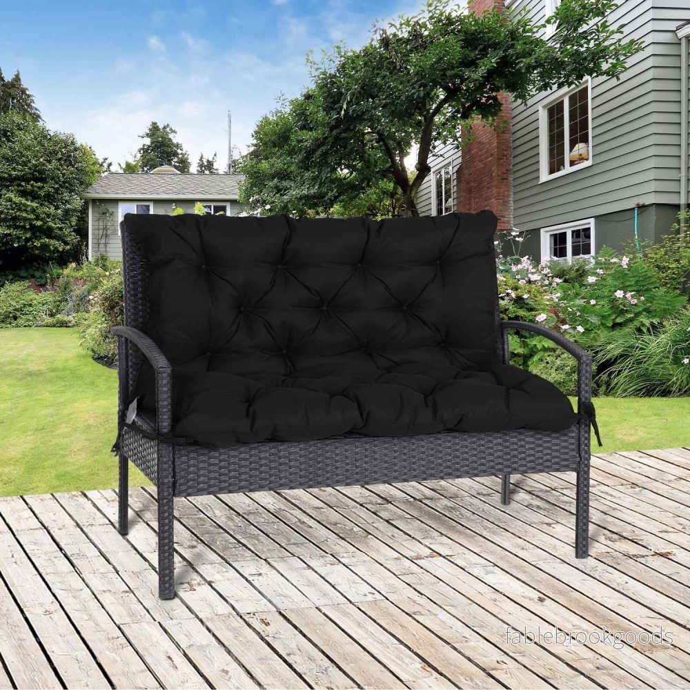 Svart 3-sits bänkkudde med remmar – 100x98x8 cm - Bild 2