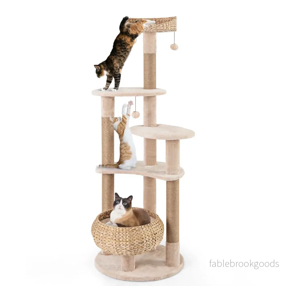 Kattträd – med Abborre och Cattail Basket Bed vånings klätterträd – 6 164 cm – Natur