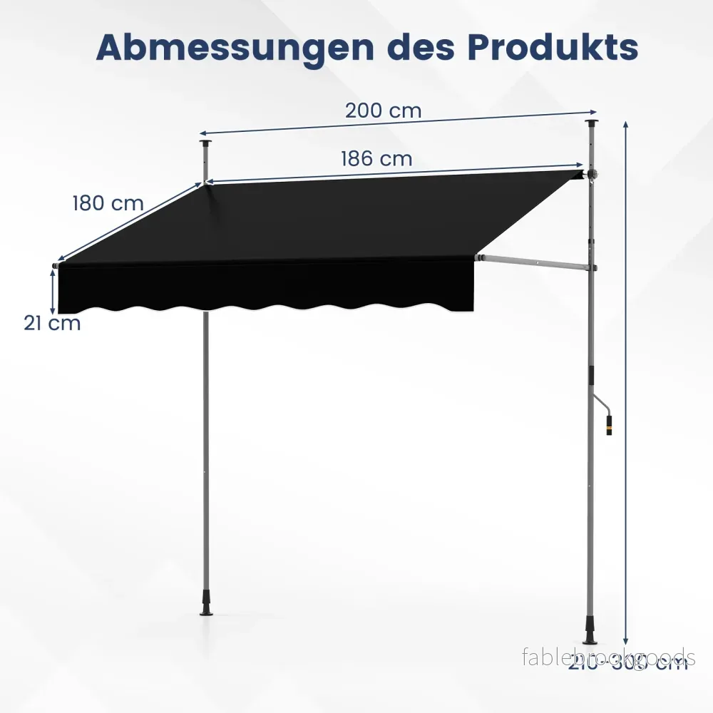 Klemmmarkis – balkongmarkis utan borrning med handvev höjdjusterbar och UV beständig – 200 cm – Svart - Bild 2