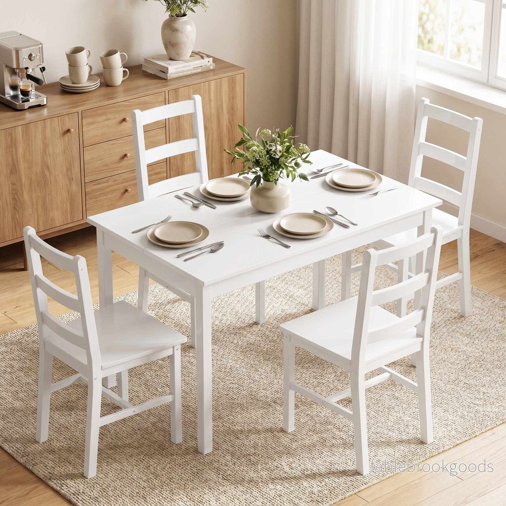 Matbordsset, 5 delar massiv furu, vit, plats för 4 - Bild 2