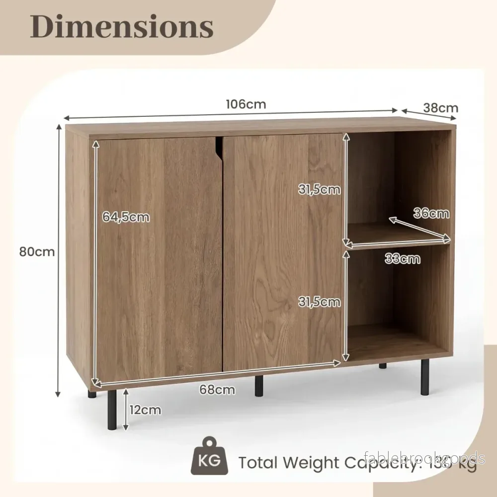 Träsideboard – med fack och dörrar justerbara hyllor Buffetskåp – 4 2 – Natur - Bild 2