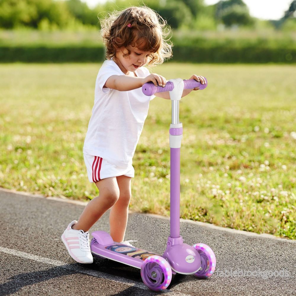 Barnsparkcykel med LED-hjul, justerbar höjd, lila - Bild 2