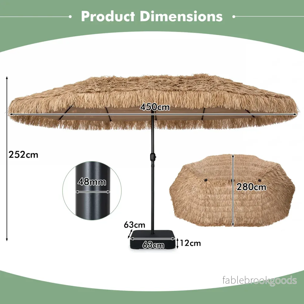 Parasoll – i hawaiisk stil med stativ halmtak, vev och metallribbor – 12 450 cm – Brun - Bild 2