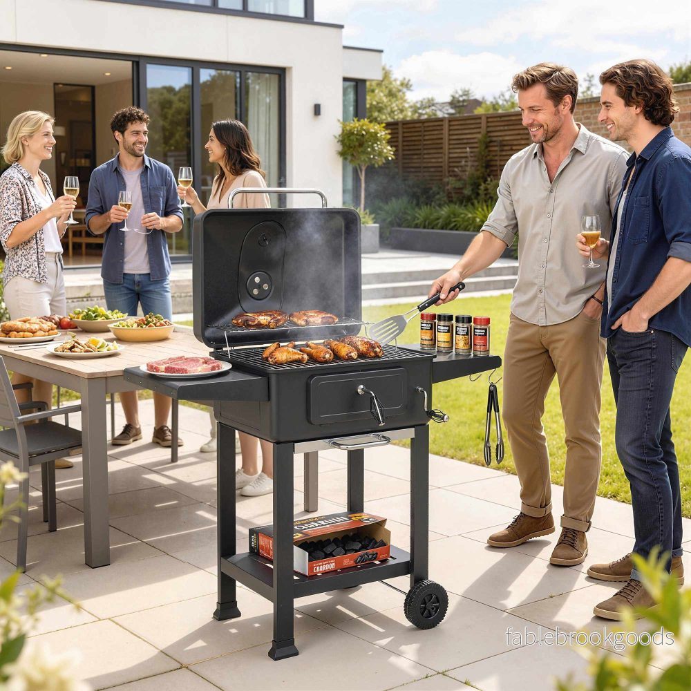Rökgrill med kolgrill och termometer, justerbart galler - Bild 2