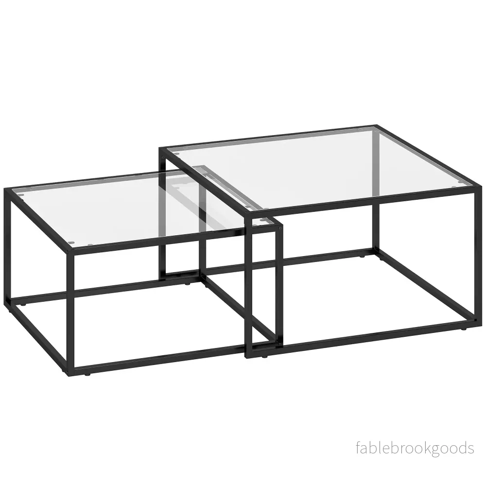 Soffbordsset om 2, hopfällbart, härdat glas, svart