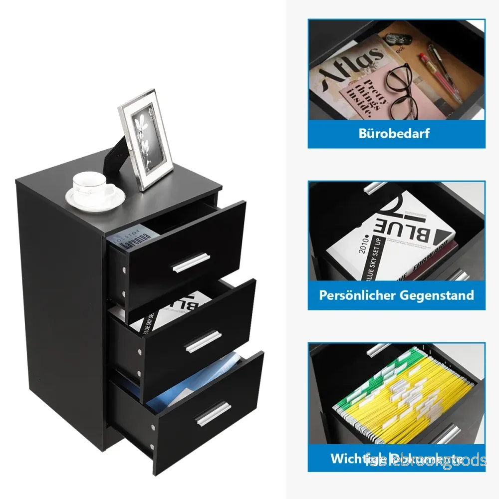Set – med sängbord lådor kontorsskåp – 2 3 37 x 34 x 66,5 cm – Svart - Bild 2