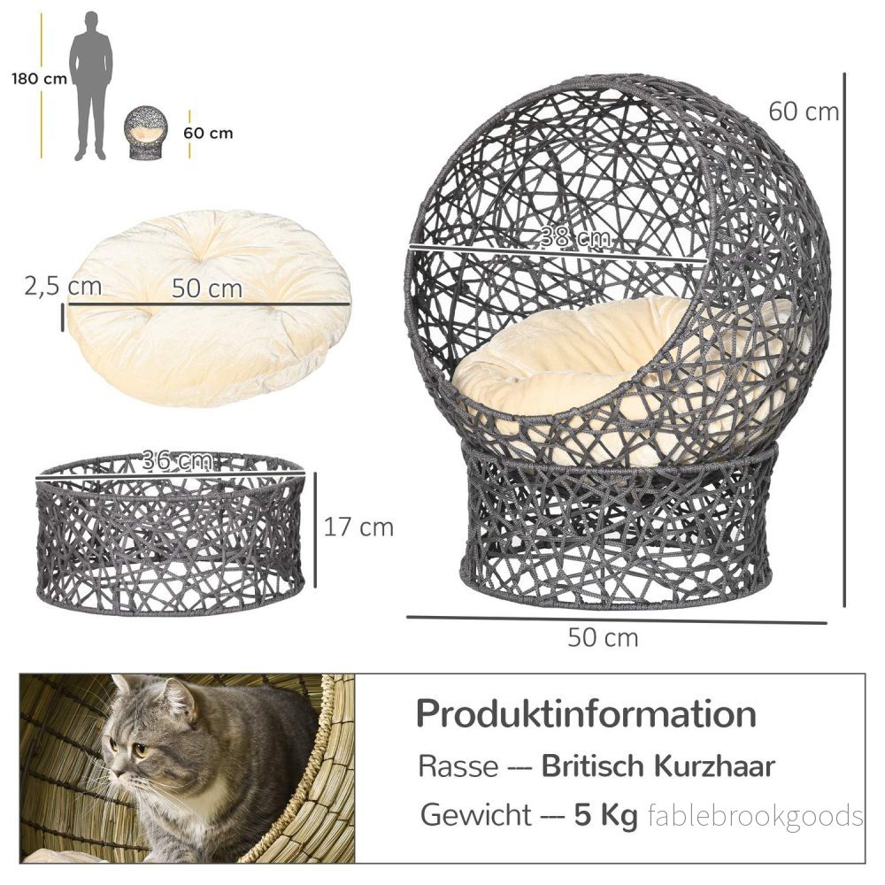 Snygg Cat Bed Cave med Kudde – Lila & Cream Rep - Bild 3
