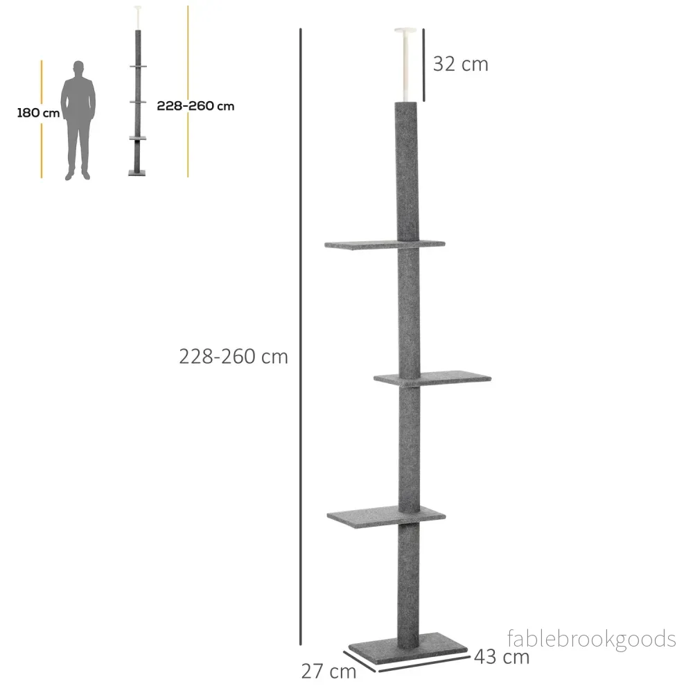 Höjdjusterbar kattskrapstolpe, klätterträd, grå - Bild 3