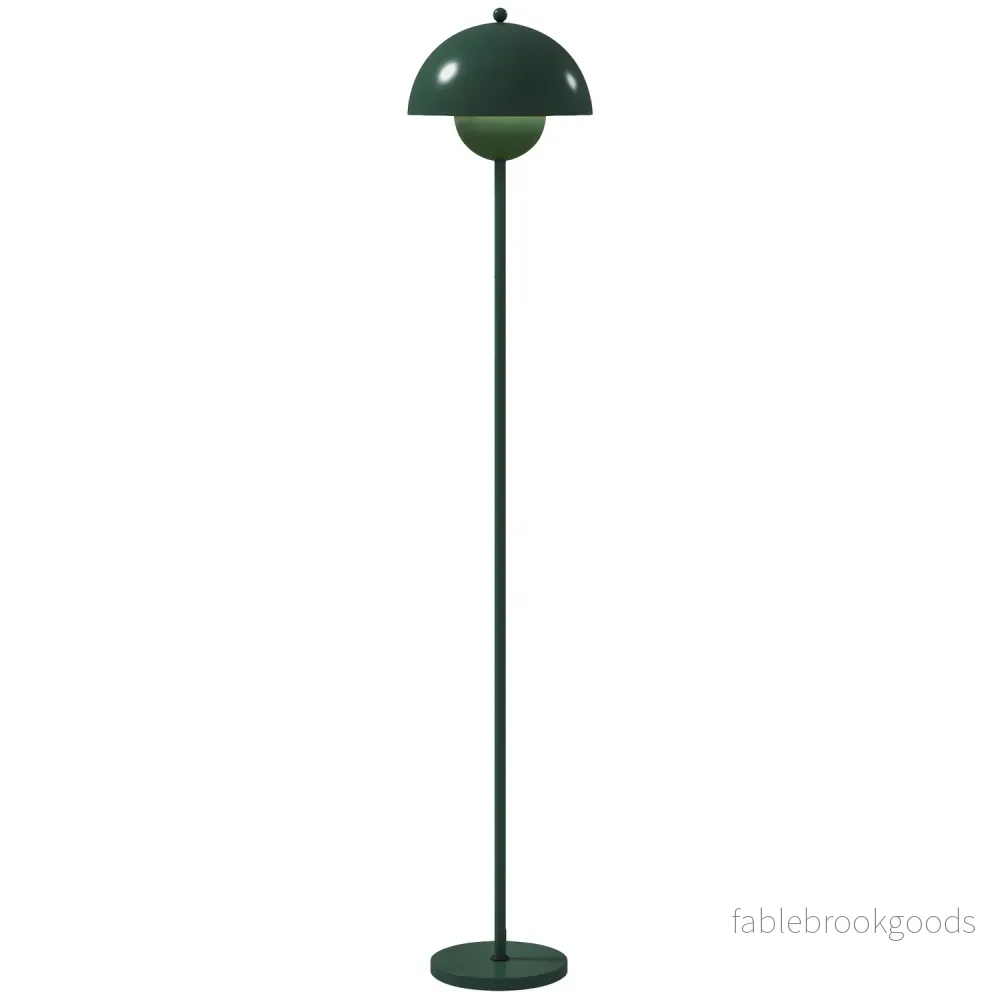 Golvlampa med rund skärm, fotkontakt, lång kabel, grön