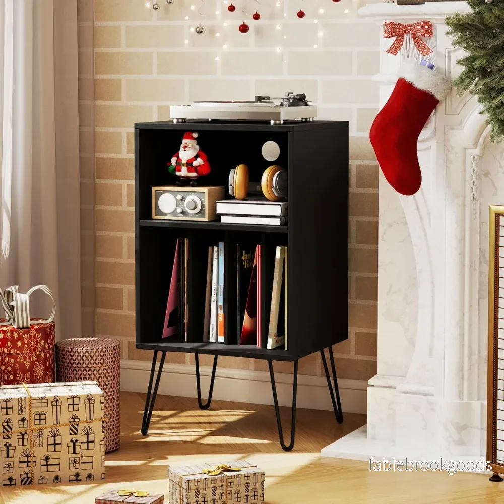 Plattspelarställare – med Laddningsstation Vinylförvaringsfack och – Svart - Bild 3