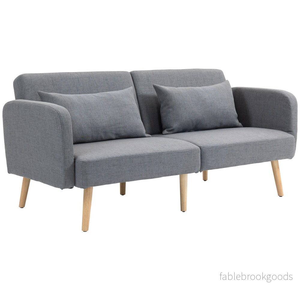 Grå 3-sits bäddsoffa, justerbar rygg, linnelook
