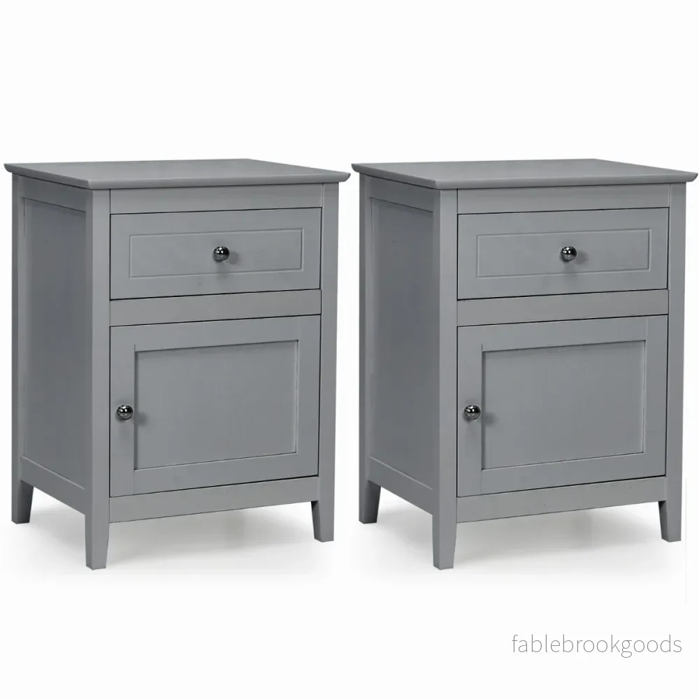 Set – med furu sängbord låda och dörr vånings accent sidobord – 2 2 – Ljusgrå - Bild 2