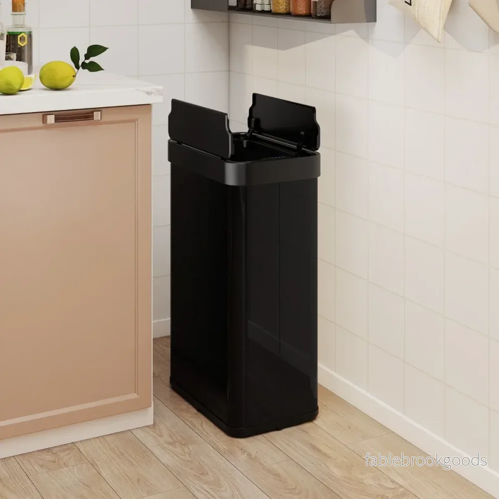 Soptunna – med Vingklaff och Infraröd Rörelsesensor Rostfritt Stål Sopkärl – 60 L – Svart - Bild 3