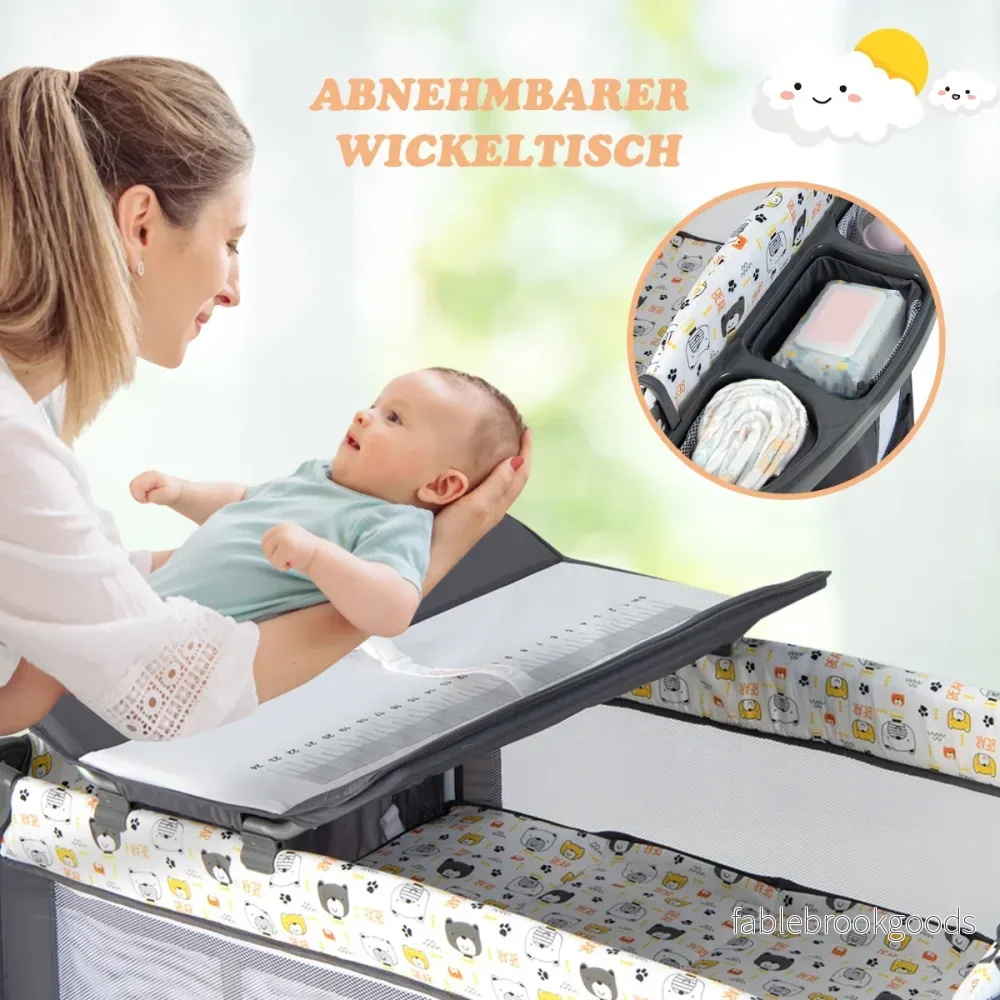 i – babysäng med madrass och skötbord säkerhetsbälte speldosa hängande leksaker – 5 1 – Ljusgul - Bild 3