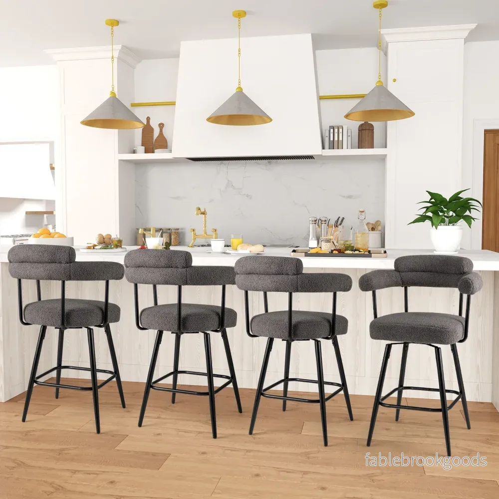 pack – Barstolar Polstret 360° Svängbar Sittpall Bistrostol – 2 – Grå - Bild 3
