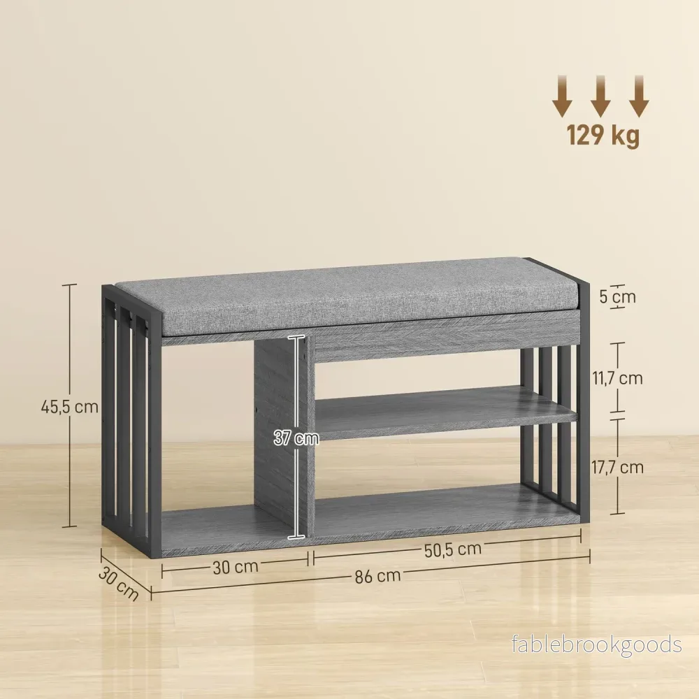 Skoförvaringsbänk med kudde, 3-våningsdesign, grå - Bild 3