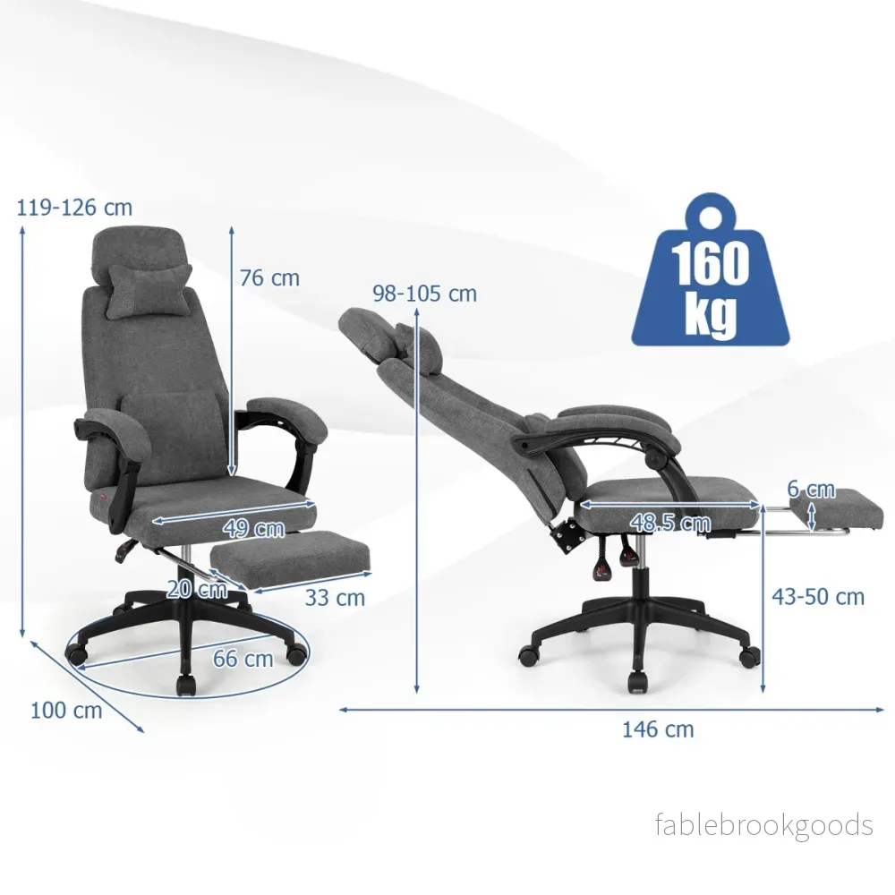 Ergonomisk – Kontorsstol med Uttagbar Fotstöd och Justerbar Ryggstöd – Grå - Bild 2