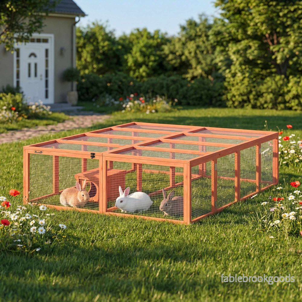 Kaninbur med stor gård, modulär design, trä - Bild 2