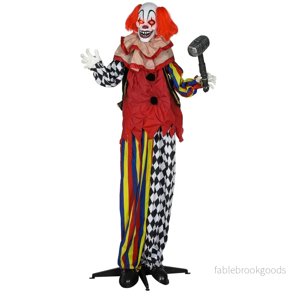 Halloween Animatronisk Clown, 173 cm, Lysande Ögon