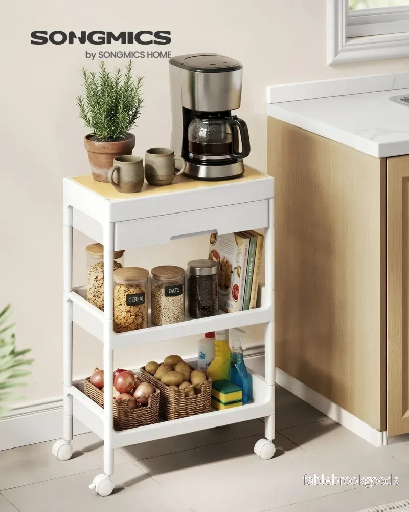 Trolley - 25,5 x 41 x 68 cm - Wit/Goud Eiken - 3 lagen - Maximale belasting per plank 10 kg - Bild 2