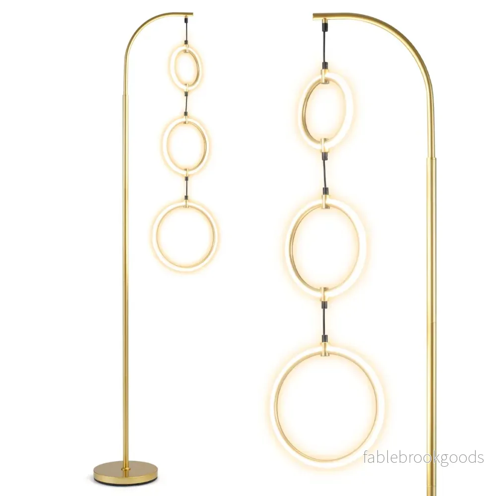 Lågig – LED Golvlampa Läslampa Med Hängande Lampringar och Fotbrytare – 3 3 – Guld