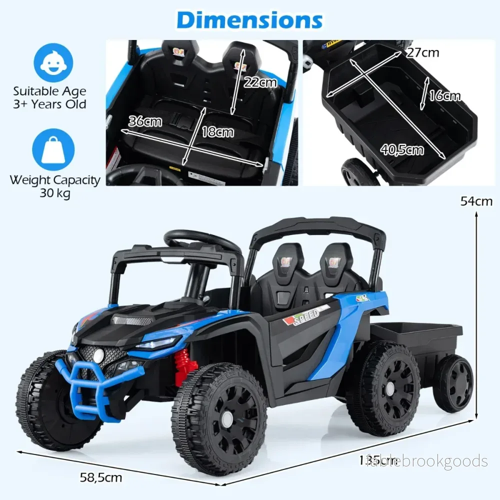 12V – barn traktor med avtagbar släpvagn och föräldra fjärrkontroll Elektrisk UTV – Blå - Bild 2