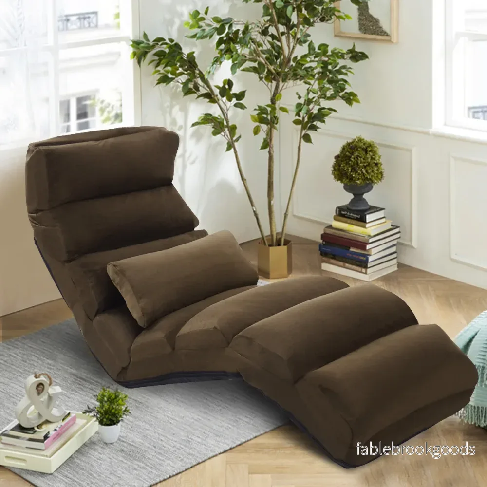 Golvstol – med ryggstöd, hopfällbar golvsäng – 175 x 55 x 20 cm – Brun - Bild 3