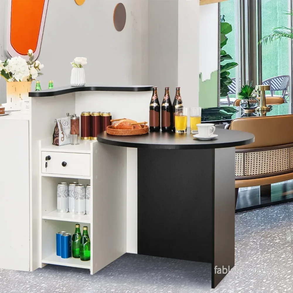 Receptiondisk – med låsbar låda, justerbar hylla, oval bordsskiva, och – Svart och vit - Bild 3