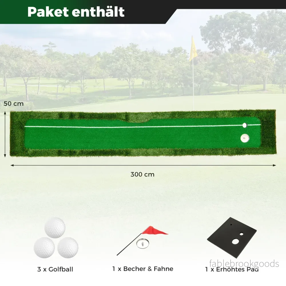 Golfputtmattor – Golfträningsmatta med golfbollar och hålstorlekar Golfövningsmatta hopfällbar – 3 2 300 cm – Grön - Bild 2