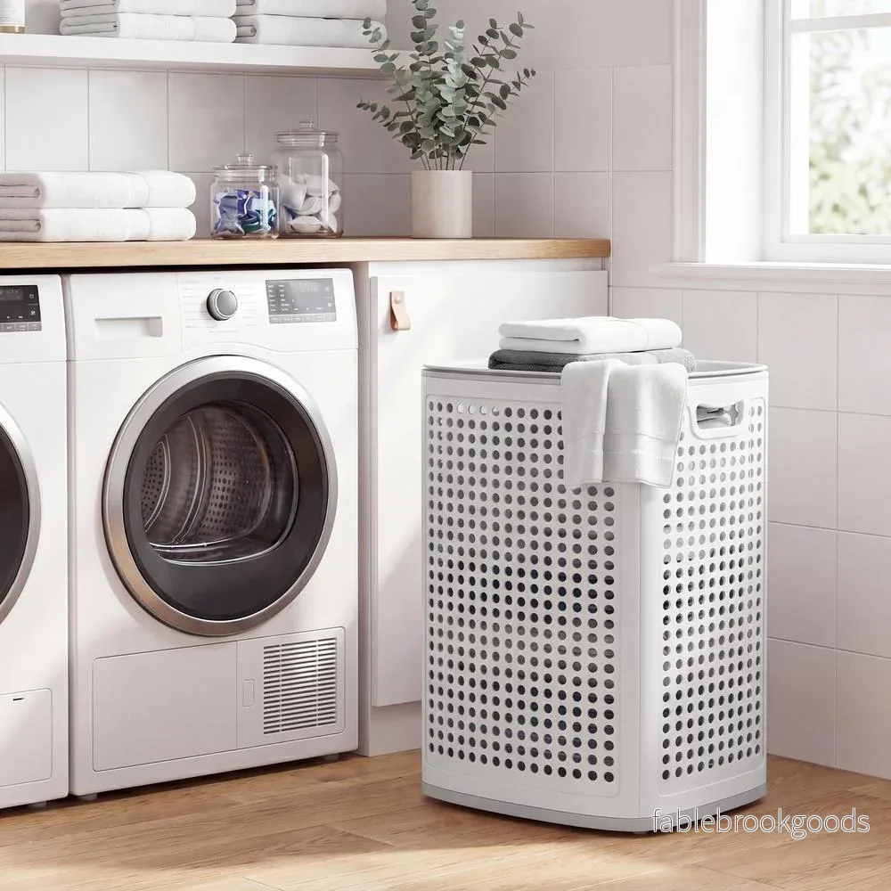 Wasmand - Met Deksel - 75 Liter - Smal - Witgrijs - Bild 3