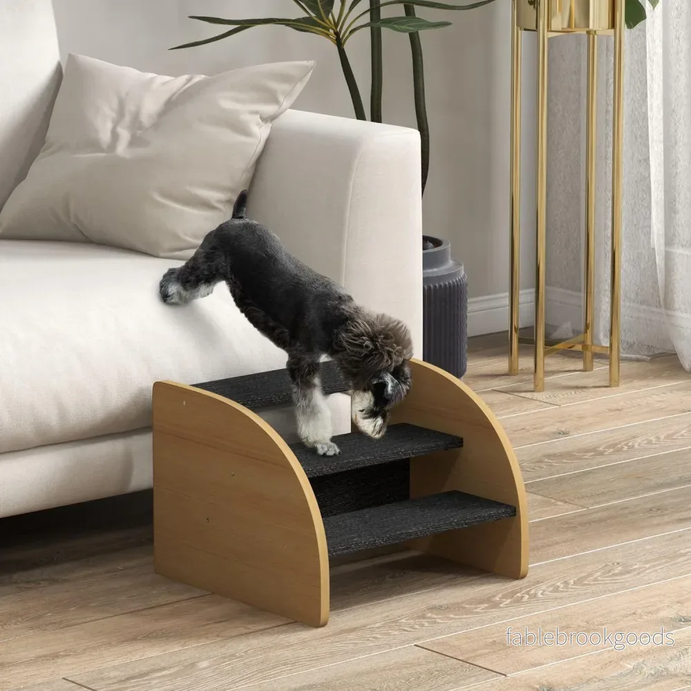 Hundtrappa med sidovägg, halkfri ek, för små husdjur - Bild 2