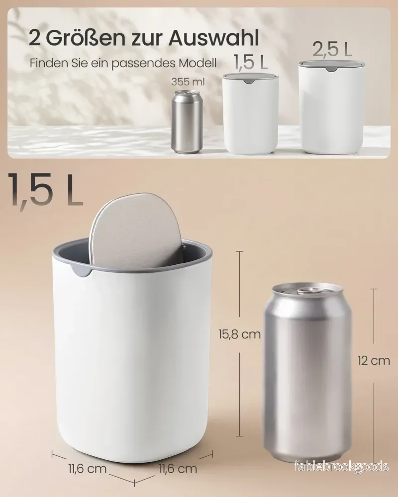 Tafelprullenbak - 1,5 Liter - Scharnierend Deksel - Roestvrij Staal - Wit - Bild 3
