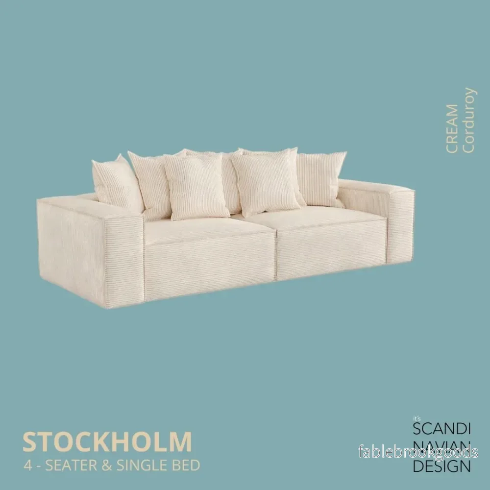 Stockholm 4-seater sofa/single bed Corduroy Cream removable & washable cover Stockholm 4-seater sofa/single bed Corduroy Cream removable & washable cover