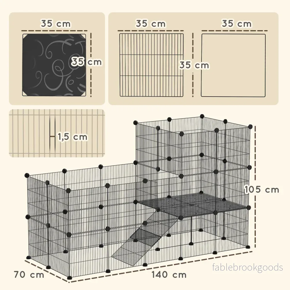 Smådjursbur utomhus med ramp, 39 paneler, 140x70x105 cm - Bild 3