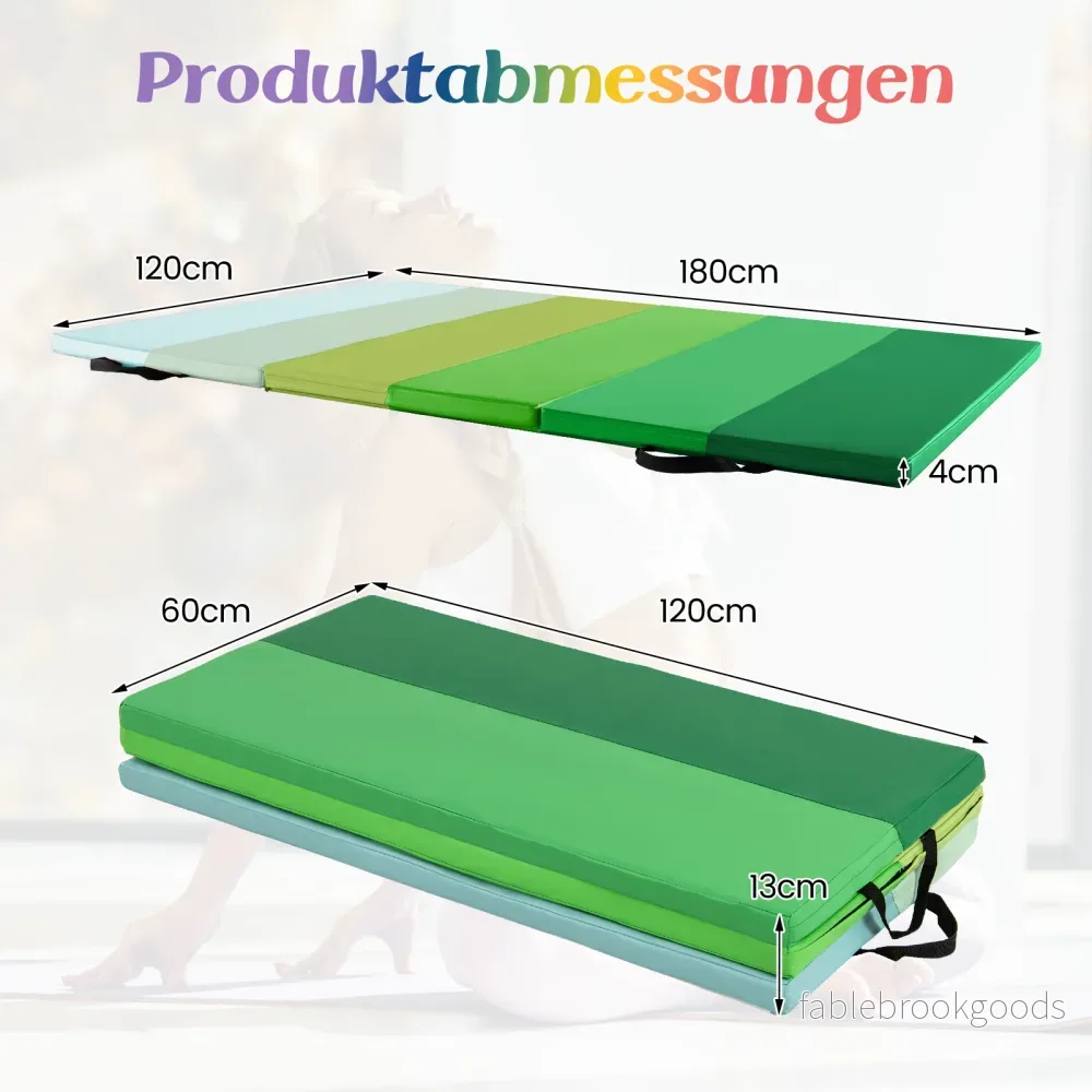 Vikbar – tumblingmatta Mjuk golvmatta Gymnastikmatta faldig i PU med bärhandtag – 180 x 120 cm 3 – Grön - Bild 2