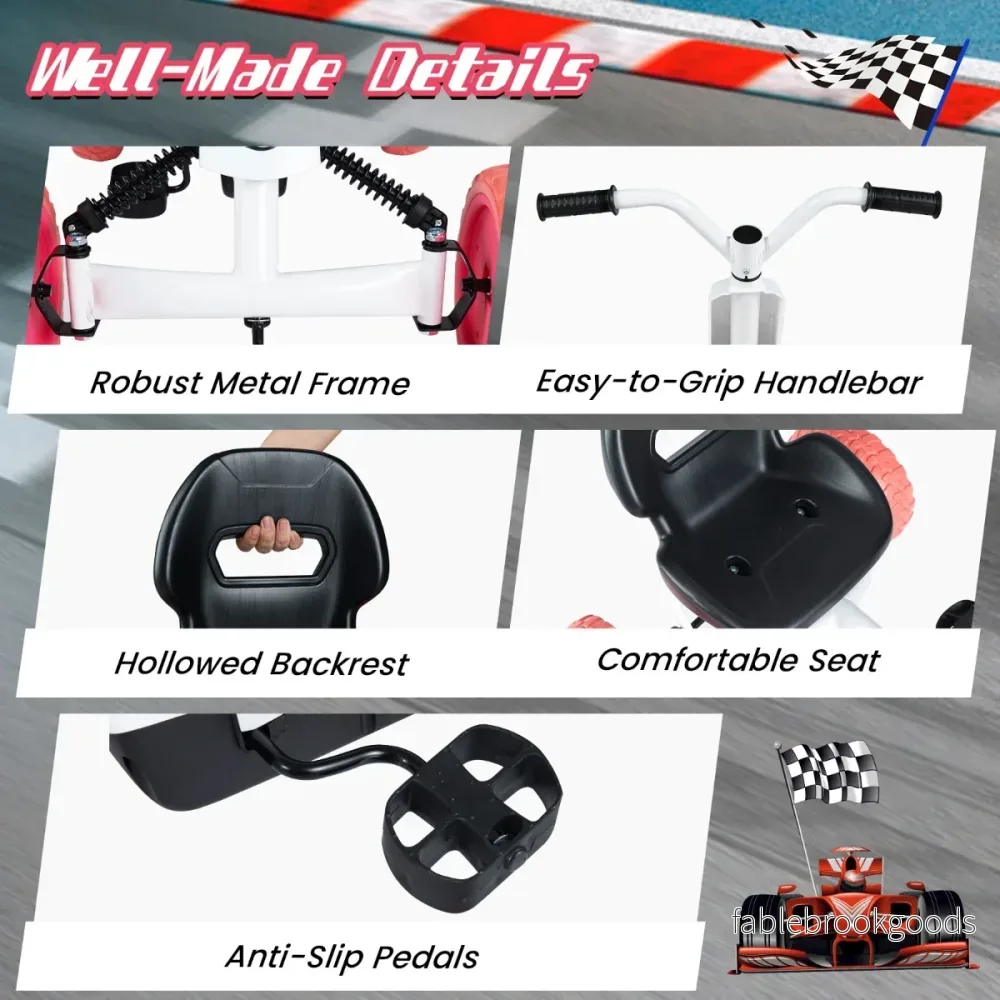 Barns – gokart trampbil med justerbar sits och ryggstöd, go pedal fram backväxel – Vit - Bild 3