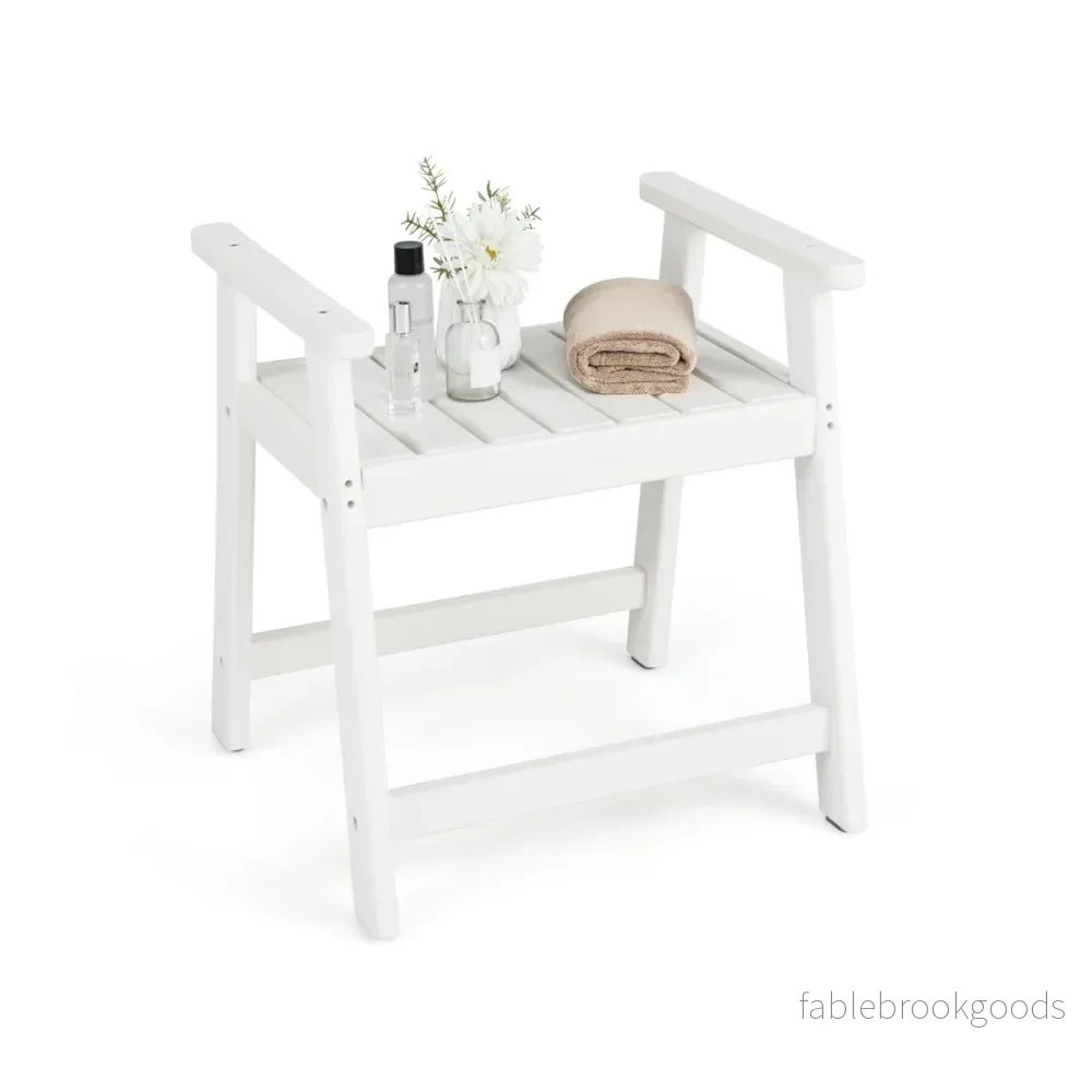 Duschbänk – med Armstöd Spa Sits Badpall för vattentät Badrumsbänk – 58 x 52 x 61.5 cm – Vit