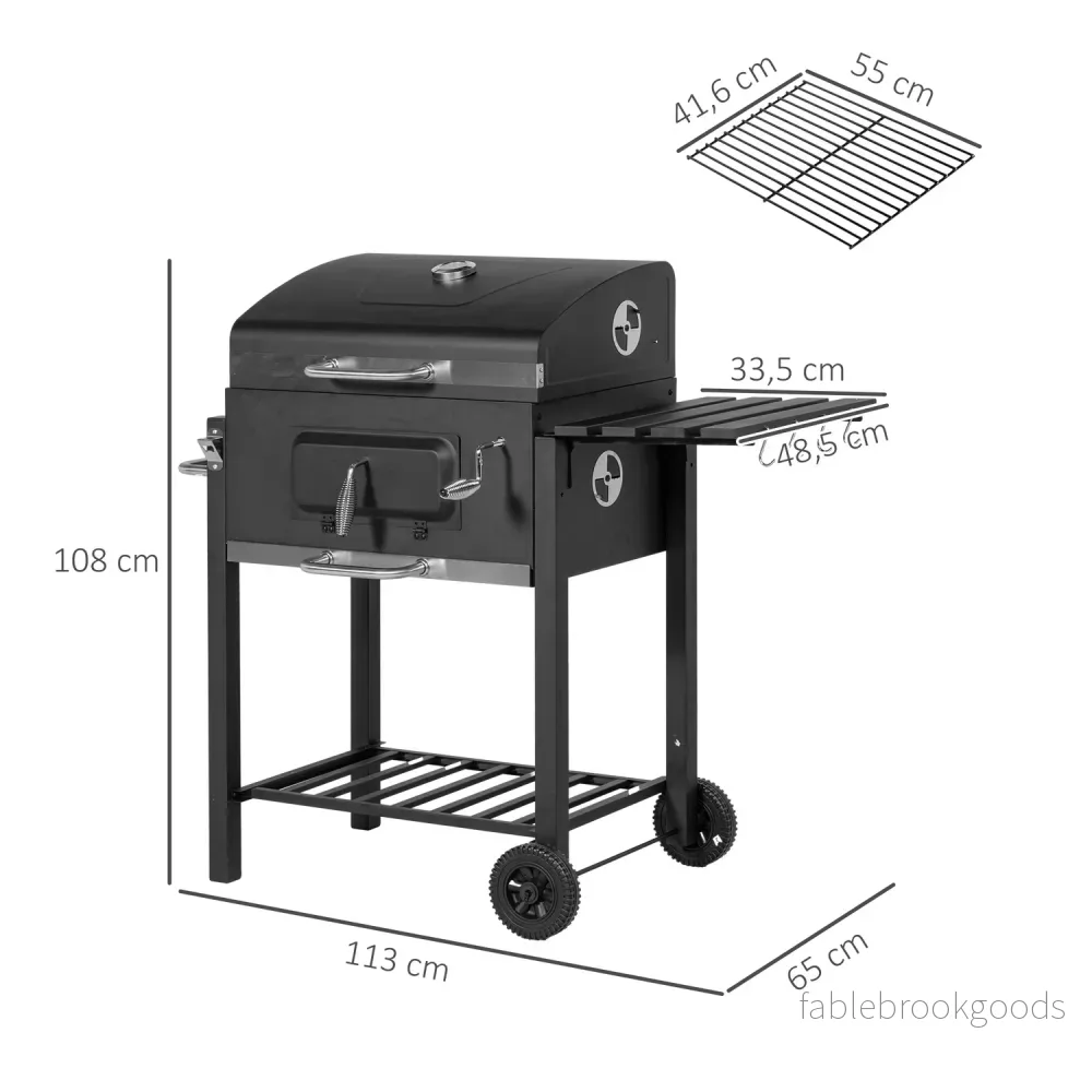 Charcoal BBQ Grillvagn, svart rostfritt stål, 113x65x108 cm - Bild 3