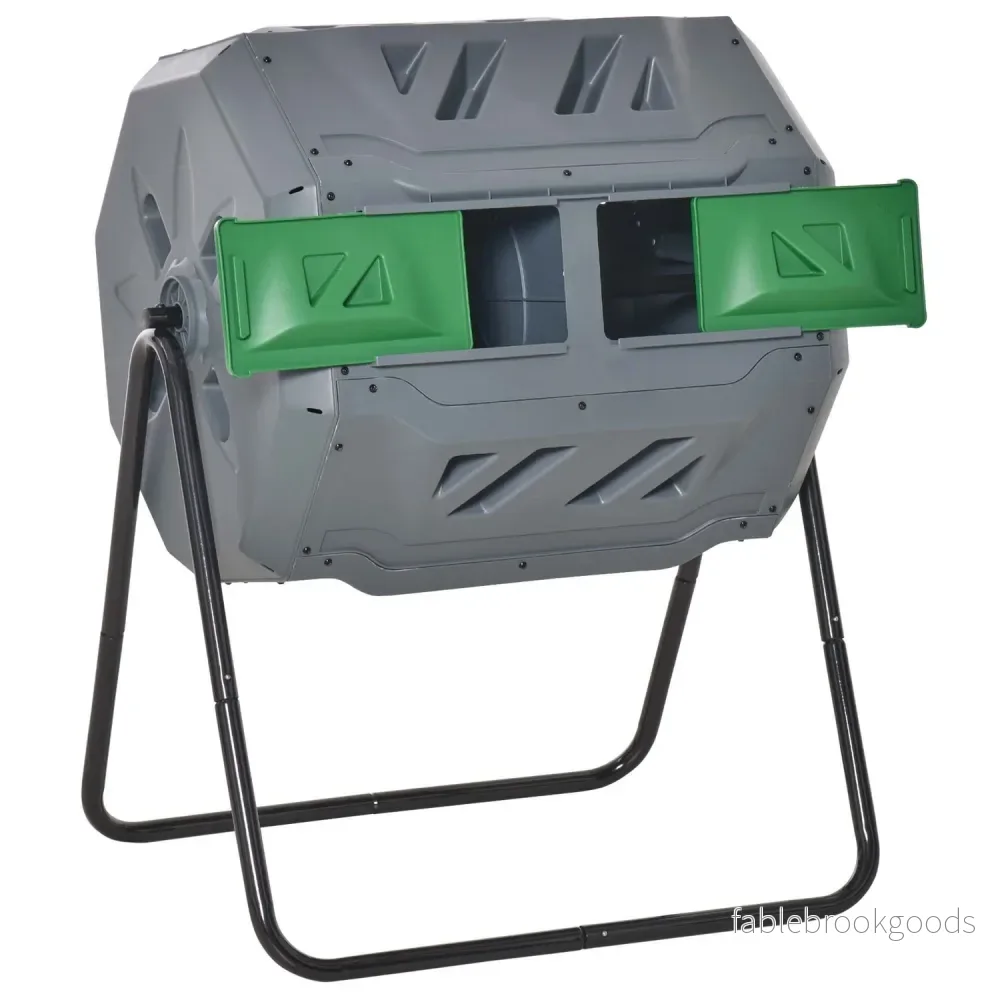 Roterande trumkompostor 160L – Dual Chamber Effektiv grå