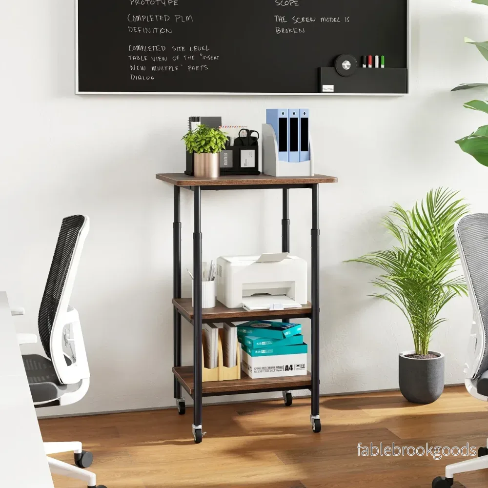 stegs – höjdjusterbart skrivarbord med hyllor och hjul – 3 – Brun - Bild 3