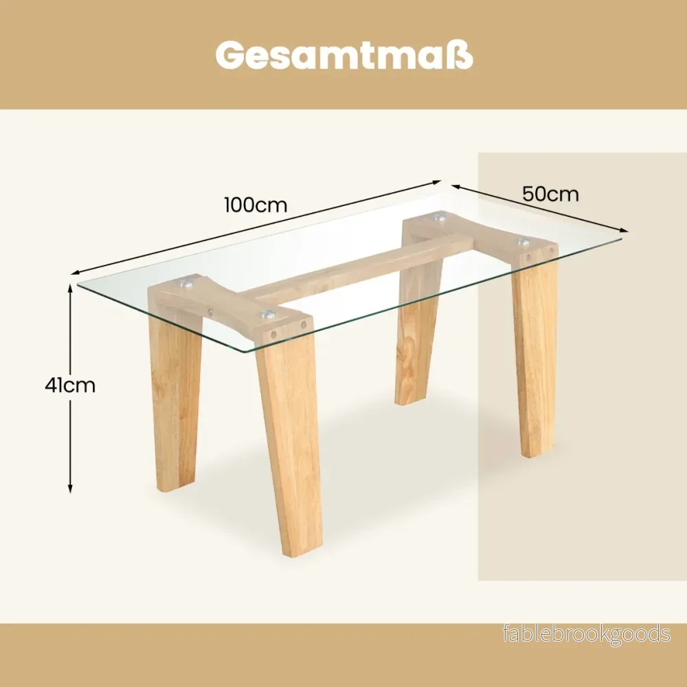 Soffbord – i glas med ben av gummiträ Rektangulärt sidobord i – Natur - Bild 2