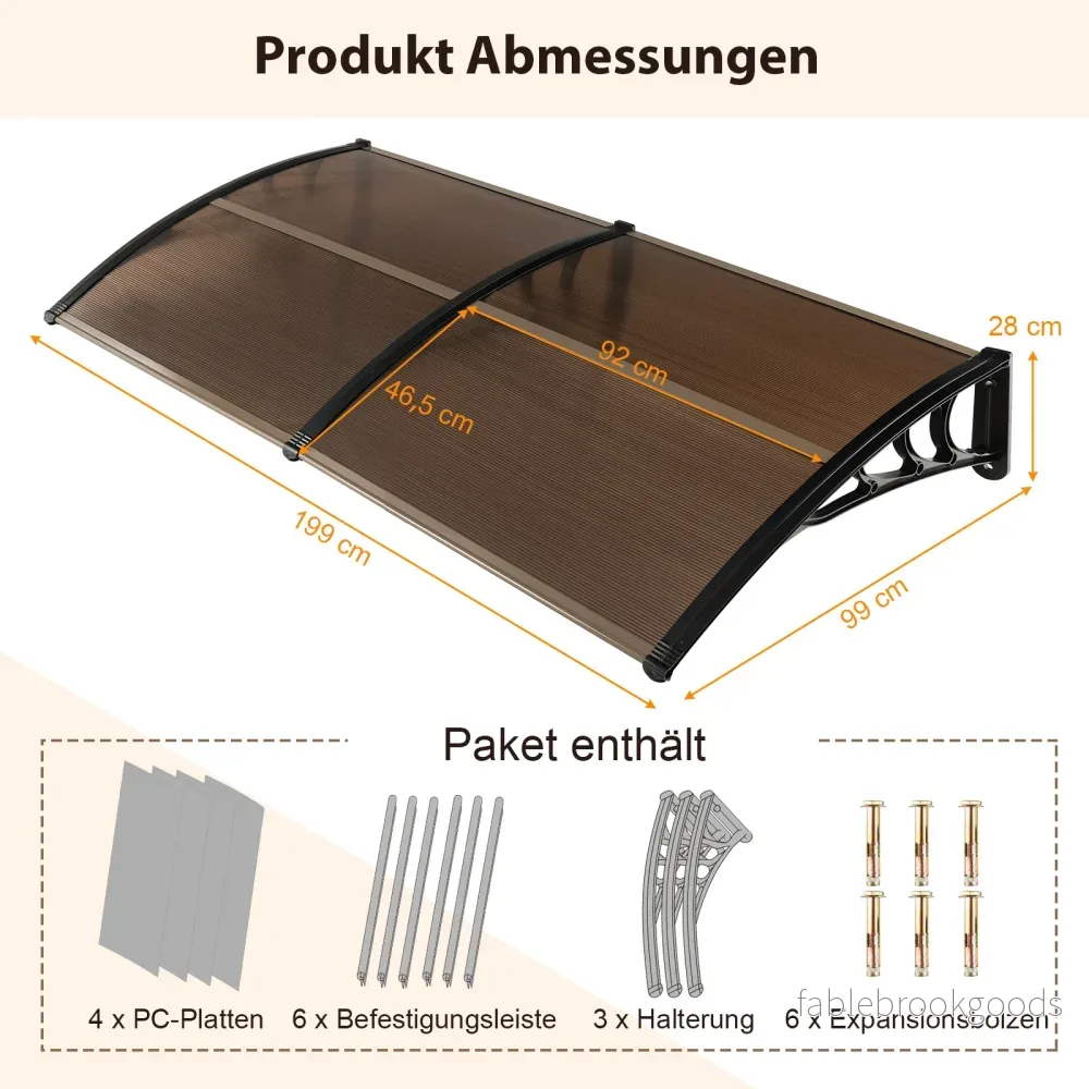 Entrétak – för ytterdörr Aluminium Överbyggnad Pultbåge – 199 x 99 cm – Kaffe - Bild 2