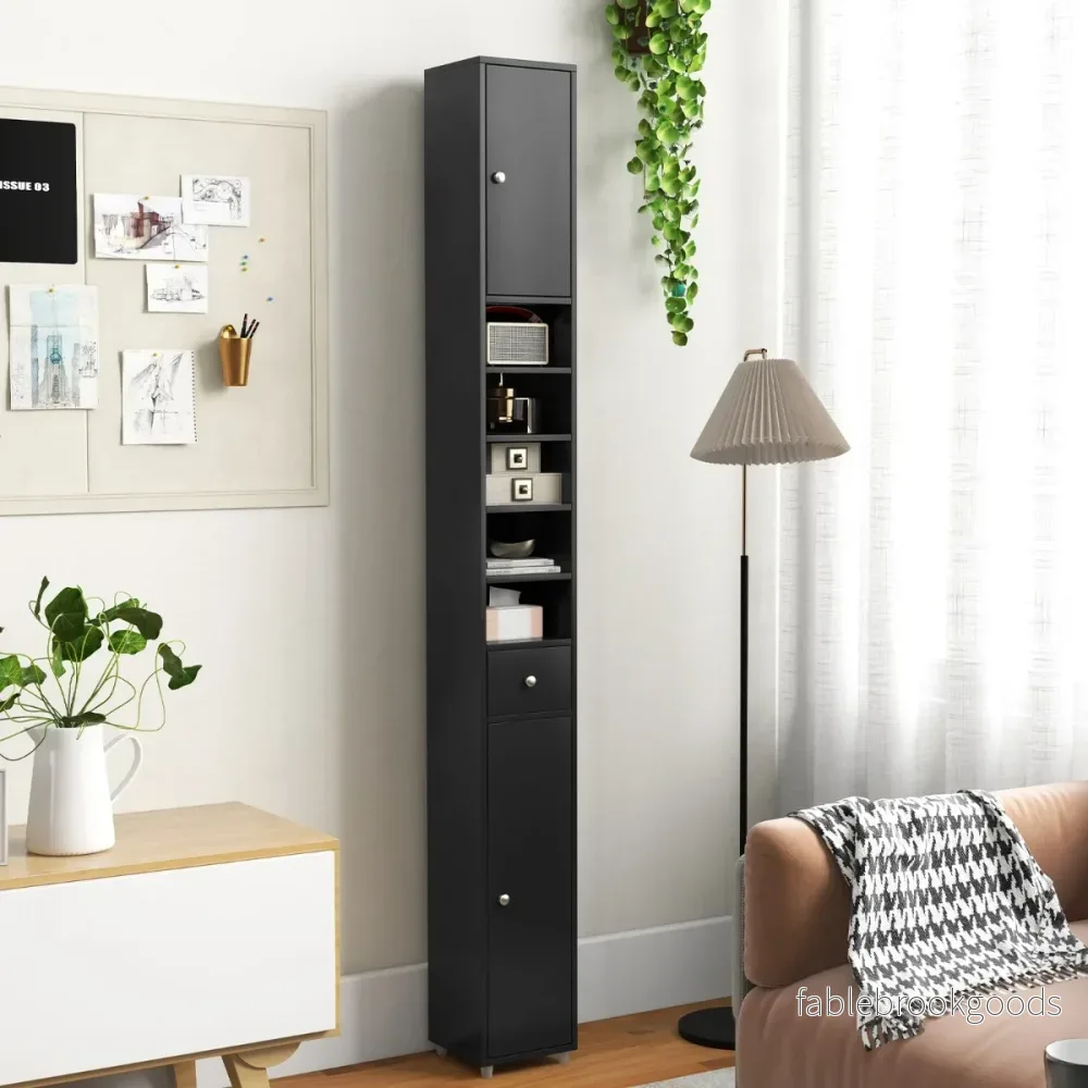 Smalt – badrumsskåp med dörrar och låda högskåp – 2 1 20 x 20 x 180 cm – Svart - Bild 3