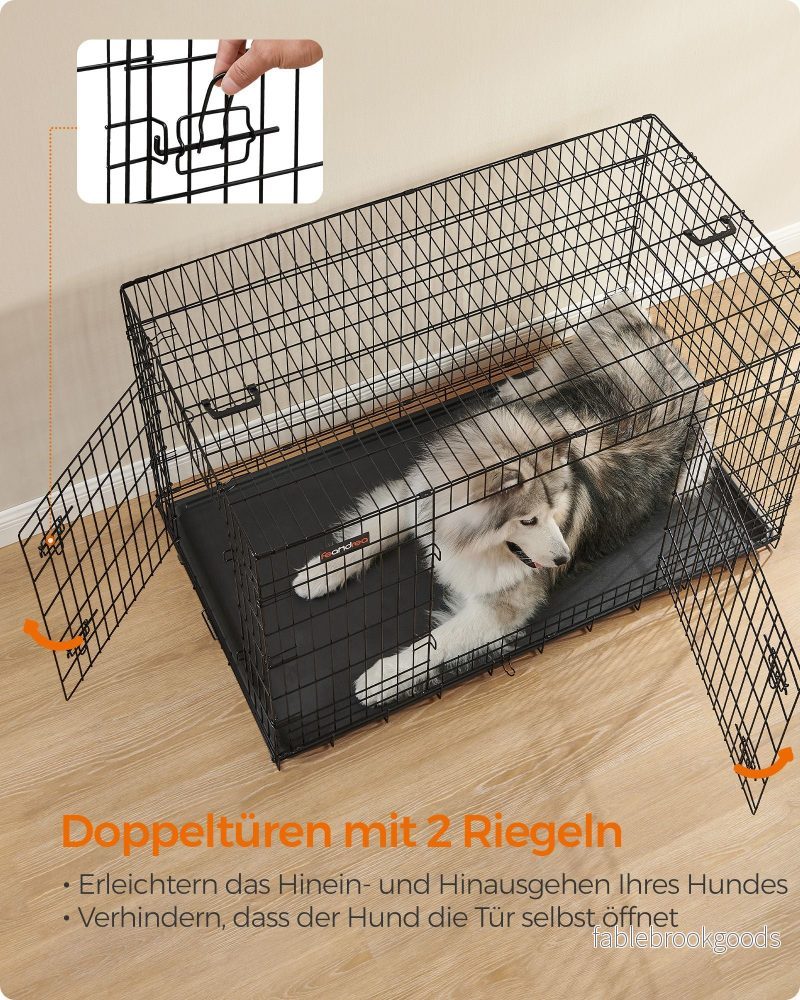 Hopfällbar hundbur – med dörrar och plastskal – svart - Bild 3