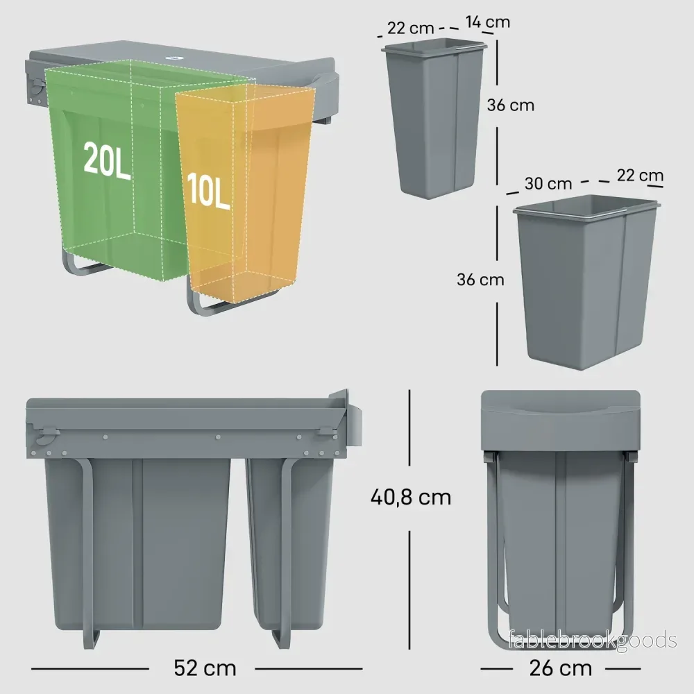 Utdragbar soptunna för kök, 2 avtagbara hinkar, 30 l, metall - Bild 3