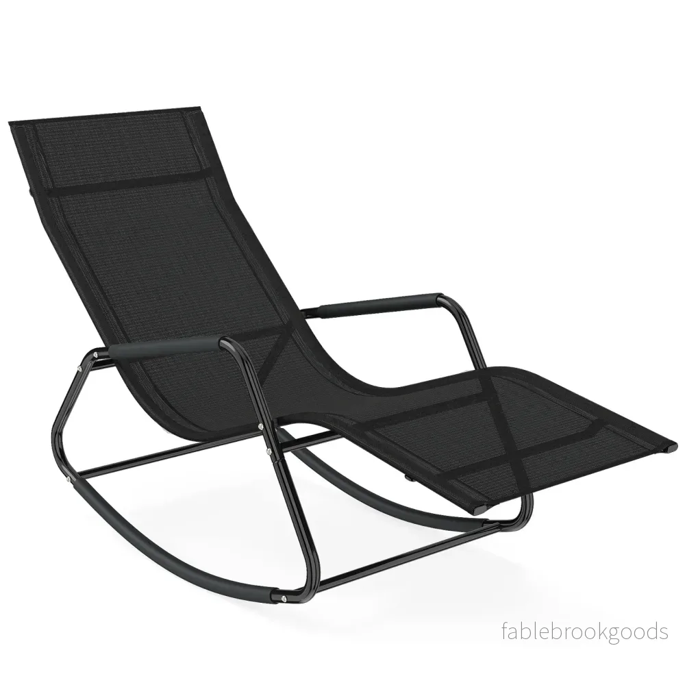 Väderbeständig – trädgårdssoffa ergonomisk gungstol i andningsbart tyg med metallram – 143 x 57 x 86 cm – Svart