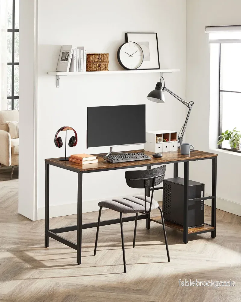 Datorbord – Skrivbord med 2 hyllplan – Stålstomme – Brun/Svart - Bild 2