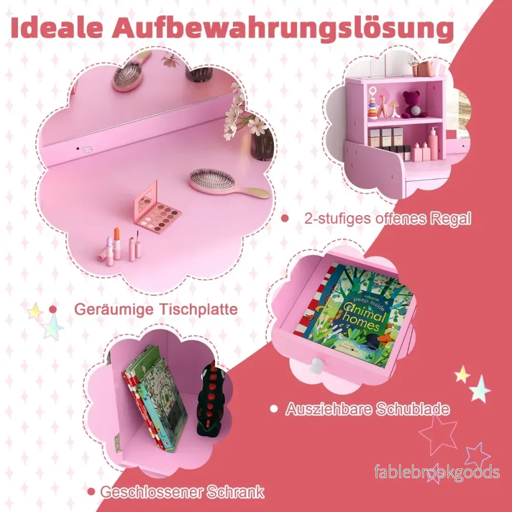 i – sminkbord för barn med pall och LED lampor spegel låda kosmetiskt – 2 1 – Rosa - Bild 3