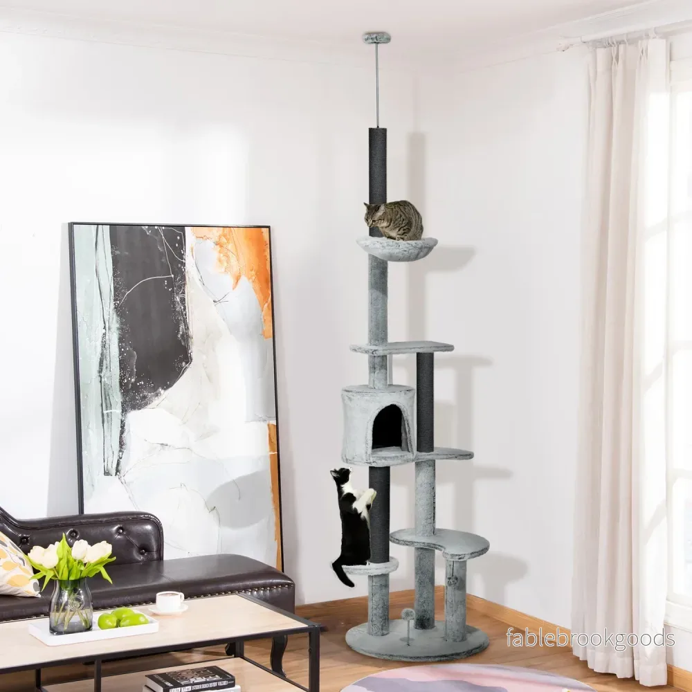 Justerbar kattskrapstolpe med grotta och lekboll - Bild 2